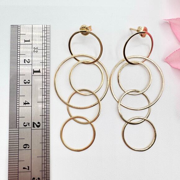 925 Sterling Silver Vermeil Cascading Circles Drop Earrings Gold Over Sterling - Picture 10 of 13